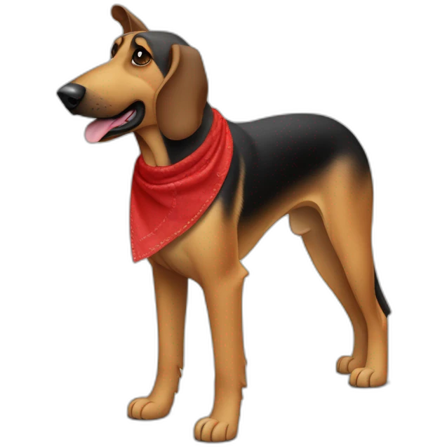 75% Coonhound 25% German Shepherd mix dog wearing small plain red bandana side view full body in profile left facing emoji