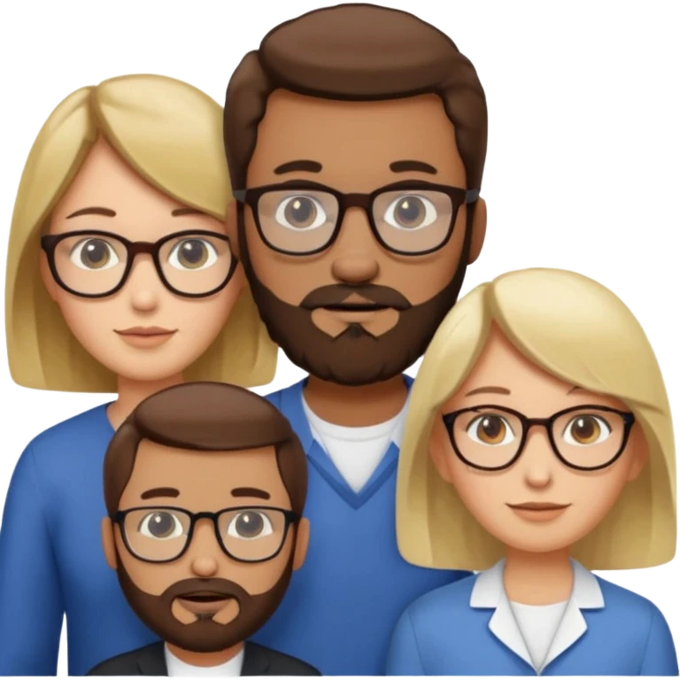 Four people including a man with hair and glasses, a man with a beard and no glasses, a woman with long brown hair and no glasses and a woman with a blonde bob and no glasses emoji