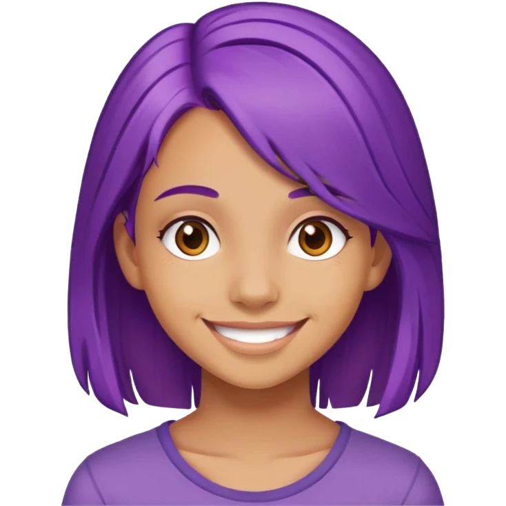 Con gái, 15 tuổi, cười mỉm, da nâu, tóc tím  emoji