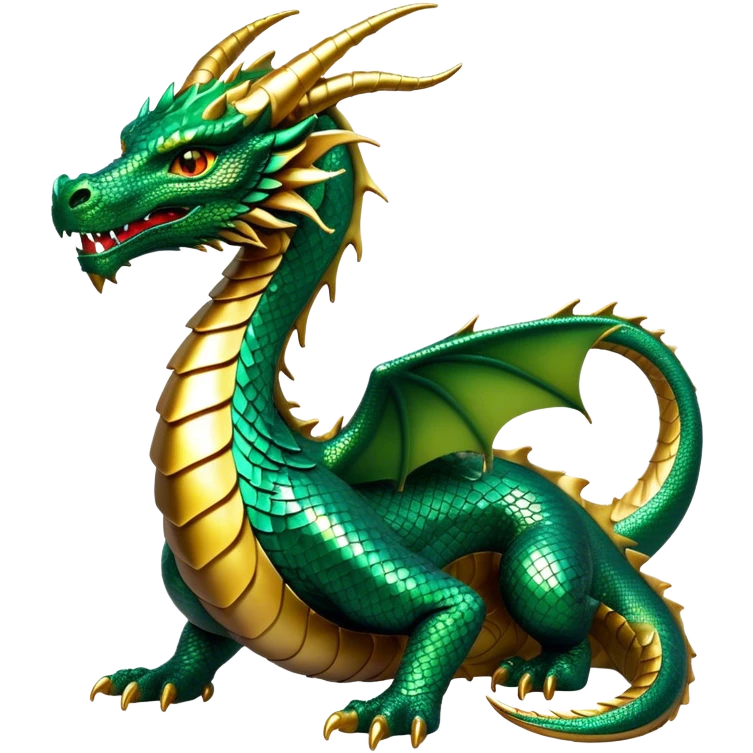 Cinematic Noble Dragon Portrait Emoji, Poised and majestic, with a sinuous, elongated body covered in intricately detailed, shimmering scales in hues of emerald and gold, and piercing, fiery eyes that reflect ancient wisdom; rendered with lifelike texture and natural highlights, high shine, intelligent and formidable, styled with an aura of mythic power, focused and attentive, soft glowing outline, capturing the essence of a legendary dragon that appears ready to soar out of the screen with timeless authority! emoji