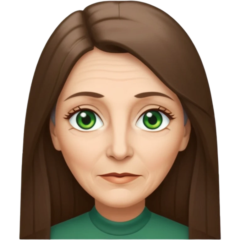 Pretty older woman with green eyes and long straight Ash-brown hair and long face  emoji