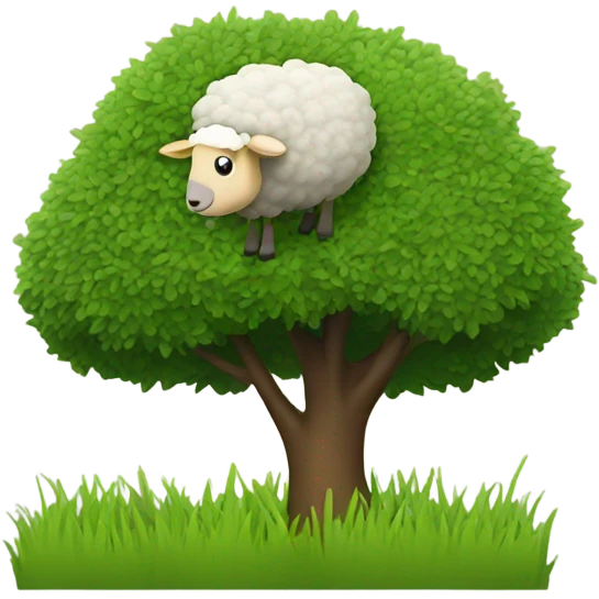 a sheep eats grass under a tree emoji