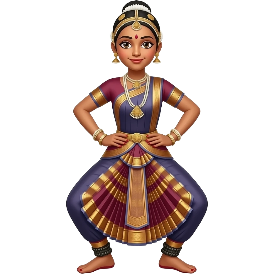 Light brown skin girl in a bharatnataym dress with actual bharatnatayam pose full body in aramundi emoji