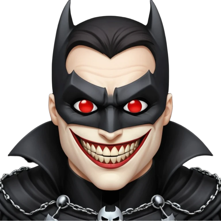 Make the Batman who laughs with a metal piled ring covering his eyes emoji