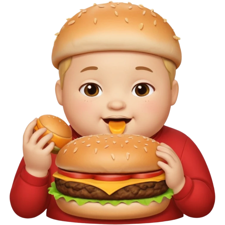 Big fat kid stuffing his cheeks with a burger emoji