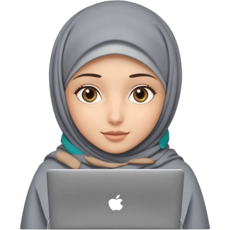 A girl wearing a gray hijab and with hazel eyes is carrying a laptop, not a laptop, just a regular laptop. Not mat bock  emoji