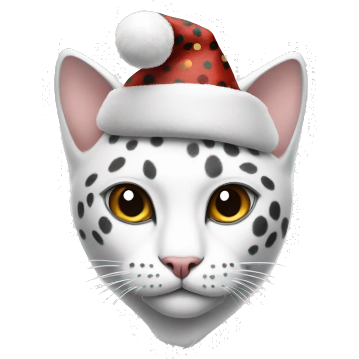 White cat with gray leopard spots and a Christmas hat emoji
