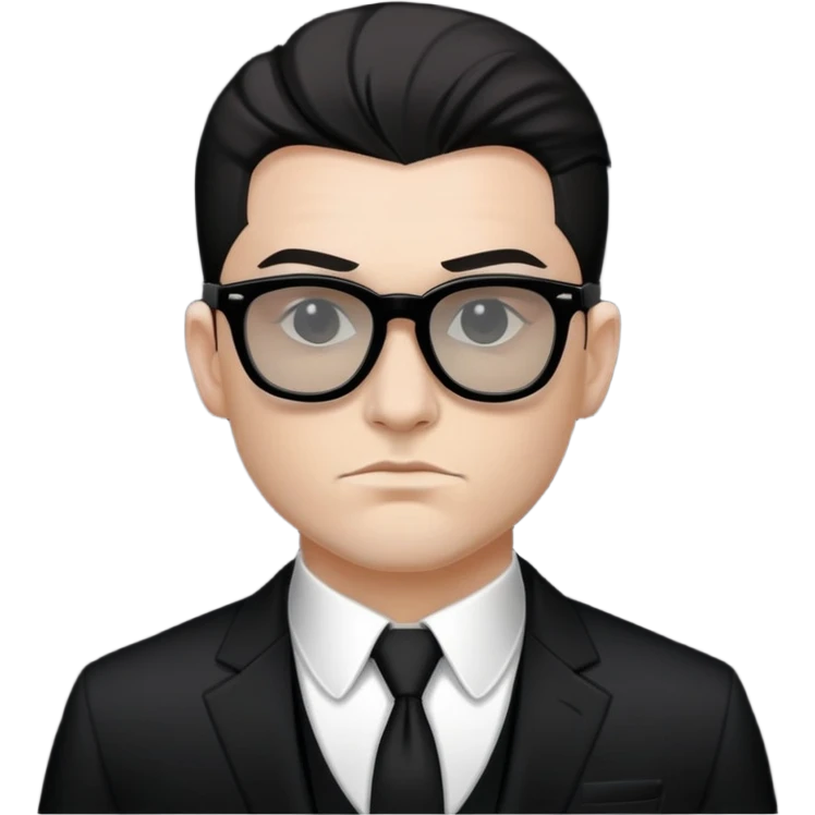 cool guy , white gangster with black suit and black glasses , pretty face , without any hat emoji