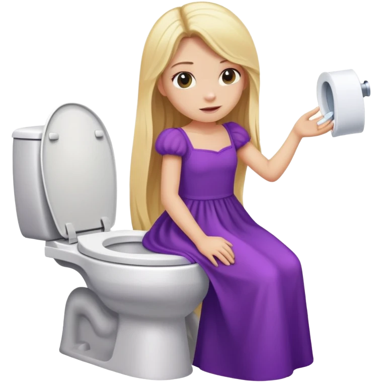 blonde long hair  girl with purple dress, toilet emoji