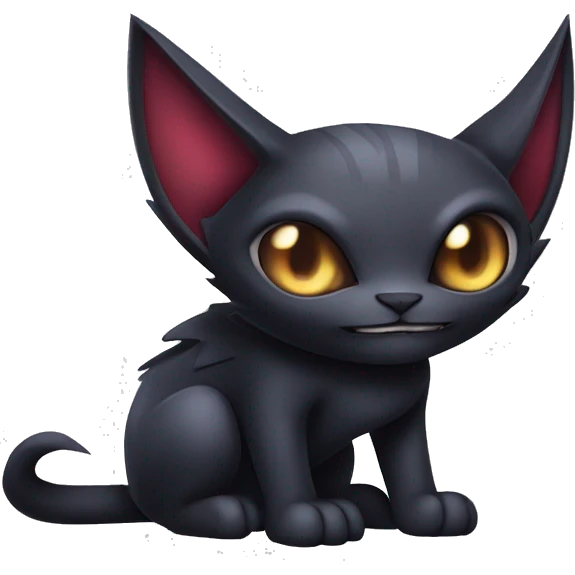 Cute edgy cool kawaii vampiric dark cat-vernid-Fakémon-Digimon with bat-wings as ears emoji
