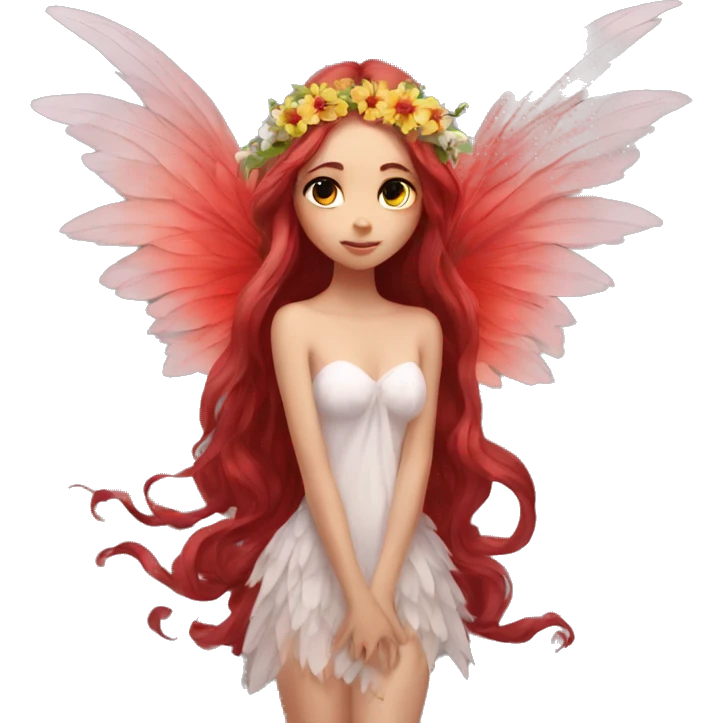 big wings, flower, Beautiful, fairy, red, long hair emoji
