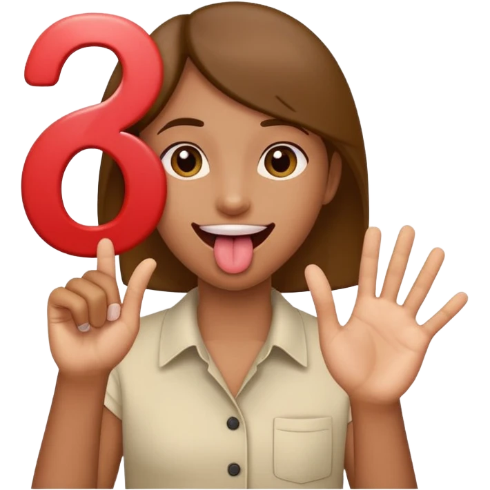 Happy face with tongue out with a number six in the left hand and number seven in the right hamd  emoji