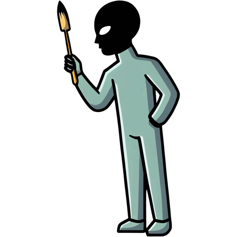 A paintbrush transforming into a metallic human silhouette, symbol of artistic identity emoji