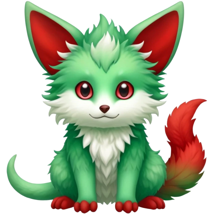 Kawaii Green Red ethereal Fionbri-Vernid-Trico-animal-creature full body emoji