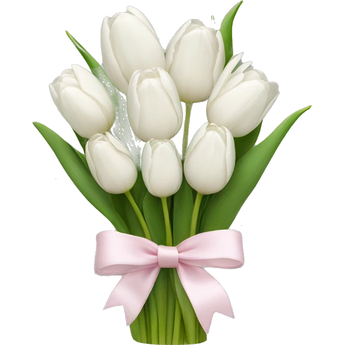 White tulips bouquet with light pink bow  emoji