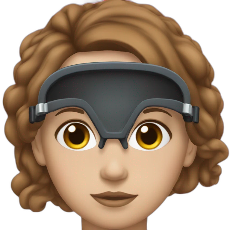 scubadiver woman, with brown, large and staright hair and black suit and Pink dive mask in her blue eyes emoji
