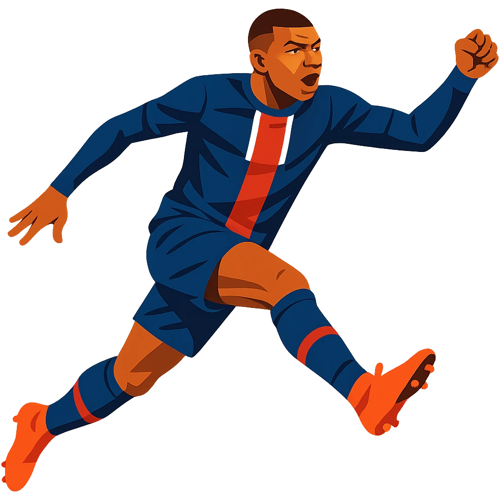 dynamic pose of Kylian Mbappé in soccer uniform emoji