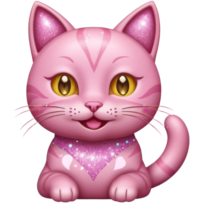 glitter pink cat happy winking emoji