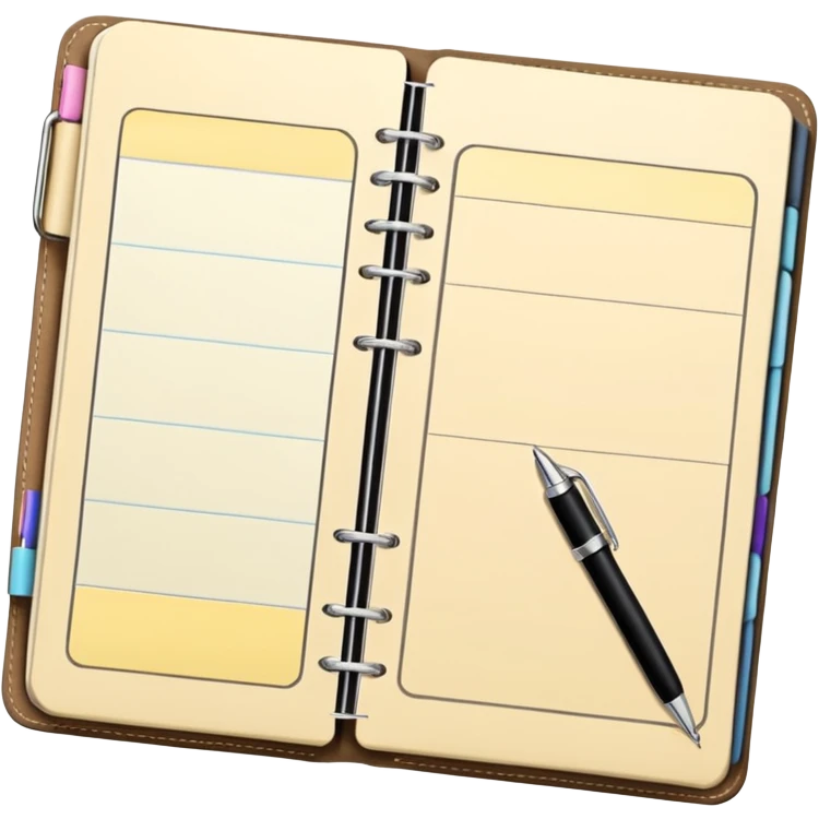daily planner agenda cream leather with open page and pen with stickynotes emoji