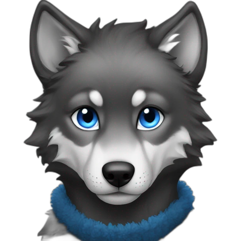 Black wolf  blue eyes kiss white tige emoji