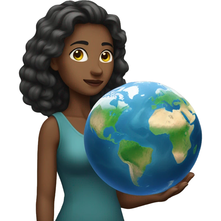 woman stands and holding planet earth in her hands emoji