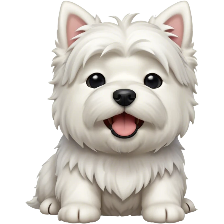 Cinematic Cute Yawning West Highland White Terrier Portrait Emoji, Head tilted slightly with a dramatic, wide-open yawn, showcasing a soft, fluffy white coat with floppy ears slightly drooping and round dark eyes barely open in drowsy contentment, Simplified yet irresistibly adorable features, highly detailed, glowing with a soft, cozy glow, high shine, relaxed yet expressive, stylized with a touch of whimsy, bright and endearing, soft glowing outline, capturing the essence of a sleepy yet affectionate companion, so drowsy it feels like it could stretch out of the screen and curl up for a nap! emoji