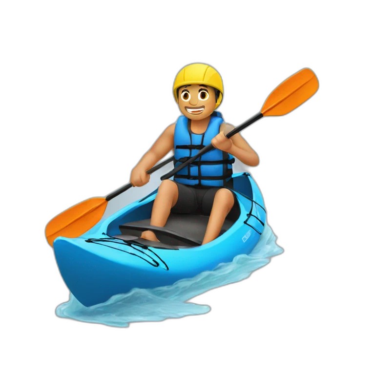 joven delgado en un kayak saludando emoji