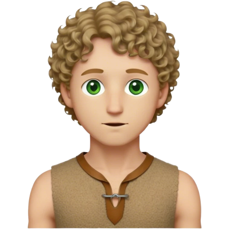 medieval summer outfit worn by a DnD themed fantasy male character. thin, sleeveless wool tunic with a small keyhole opening at the neckline, tied shut with a leather string. clothes only above the waist. The clothes full waist. The character's haven't arms. character is white-skinned, dark blonde hair, green eyes, short curly hair. emoji