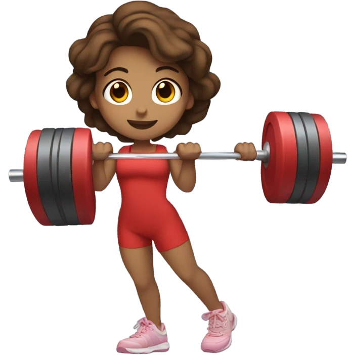 Girl with brown hair in red gym outfit lifting weights  emoji