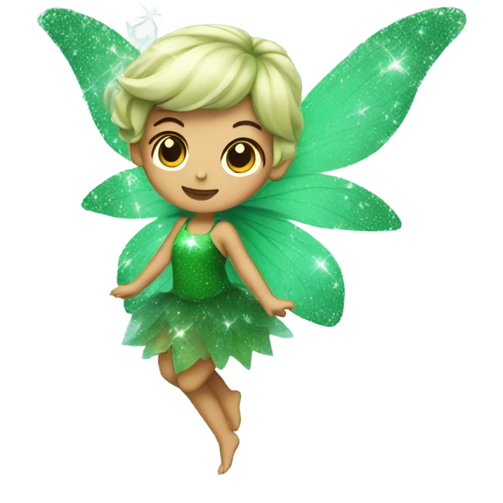fairy with green dress and green sparkling wings blowing fairy dust emoji