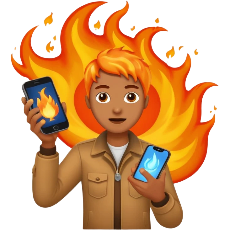 una  fuego que tenga en la mano un telefono emoji