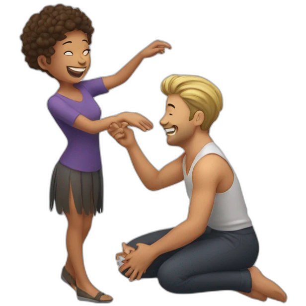 Man tickling woman with a feather emoji