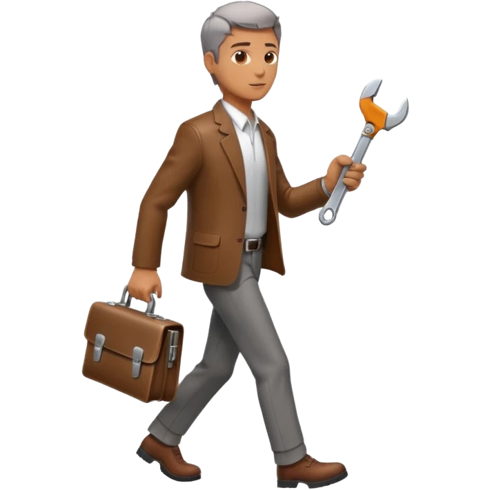 side profile of man walking with wrench in one hand and briefcase in the other emoji