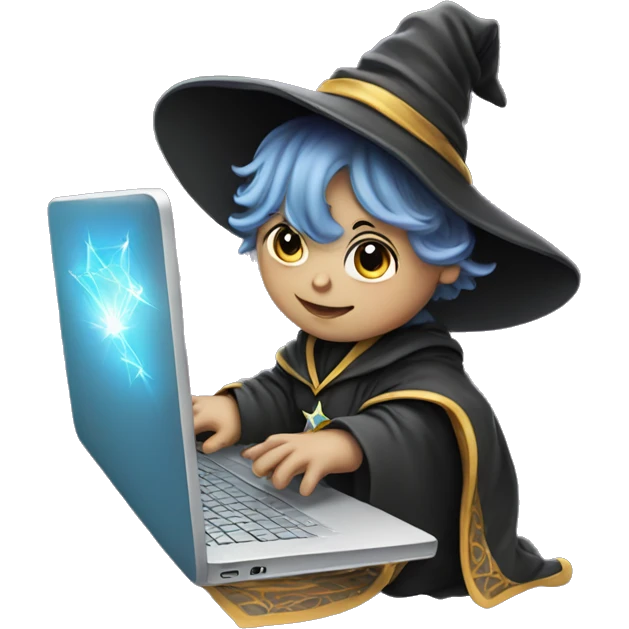 a cute baby wizard using laptop emoji