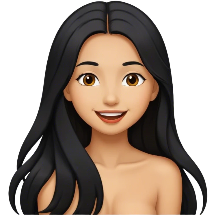 Tan girl with black long hair kisses smiles emoji