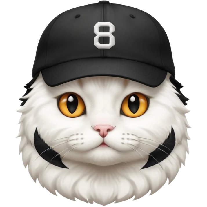 white cat with black baseball cap emoji