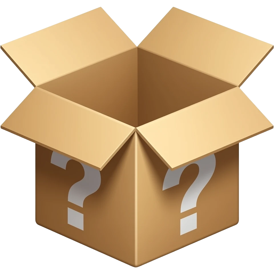 Closed cardboard box with "?" emoji