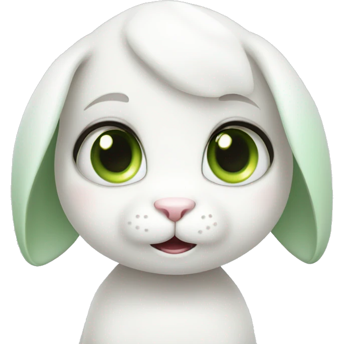 Cute White bunny girl with light-green eyes curious and question symbol  emoji