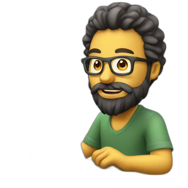 3d artist with beard sit on the PC with graphic tablet emoji