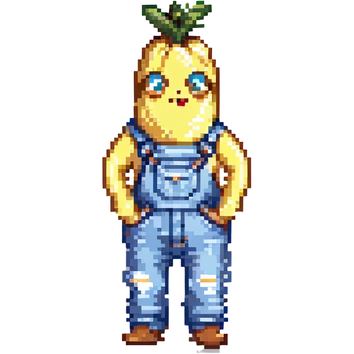 banana with eyes and blue jean overalls emoji