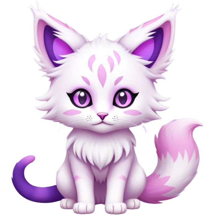 Kawaii dark edgy fantasy pastel ethereal feline-vernid-fursona animal creature with a tufted tail full body emoji