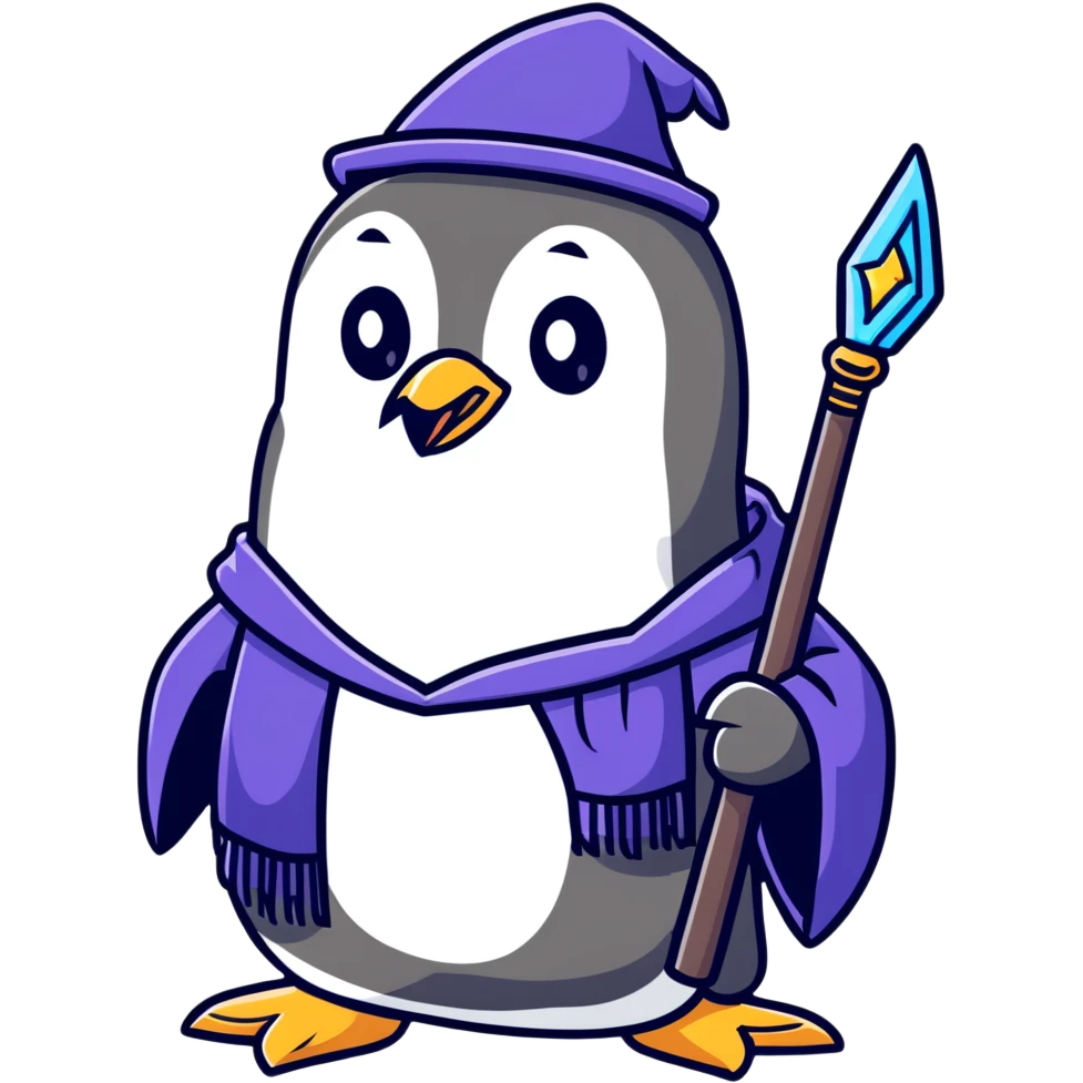 penguin with wizard robe and magic staff emoji