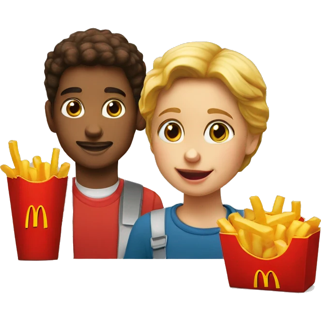 Two kids in the McDonald's and the kids eat happy meal emoji