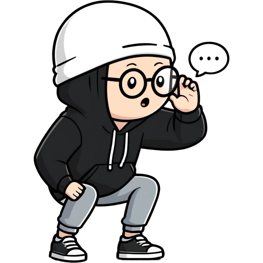 bald white guy with glasses, wearing a black beanie, black hoodie, crashing out, thought bubble saying “block her” emoji