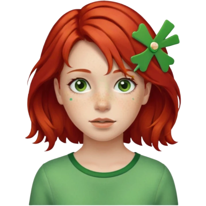  girl with red hair and green color hairclip emoji