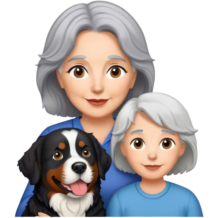 Gray hair mom with Bernese mountain dog and black lab emoji