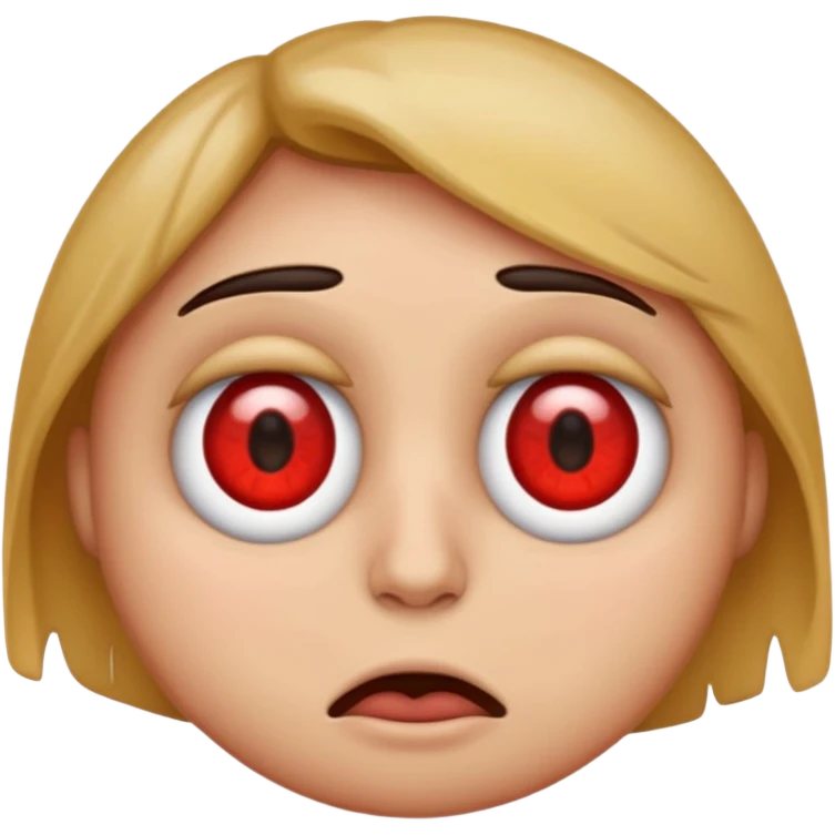 emoji with big red eyes, looks like hasn't slept for 2 days, tired, messy, dark circles under eyes emoji