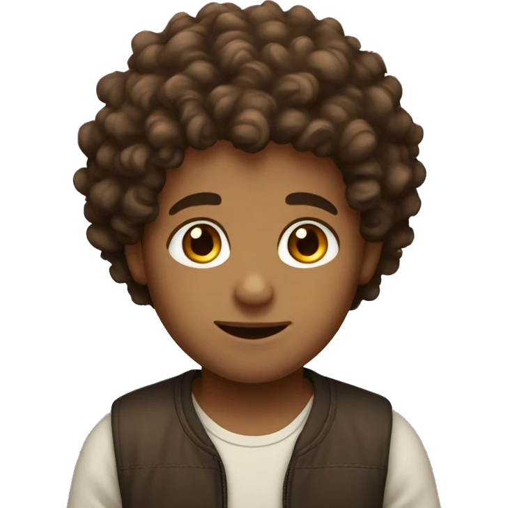 boy with fluffy brown curly hair and brown eyes  emoji