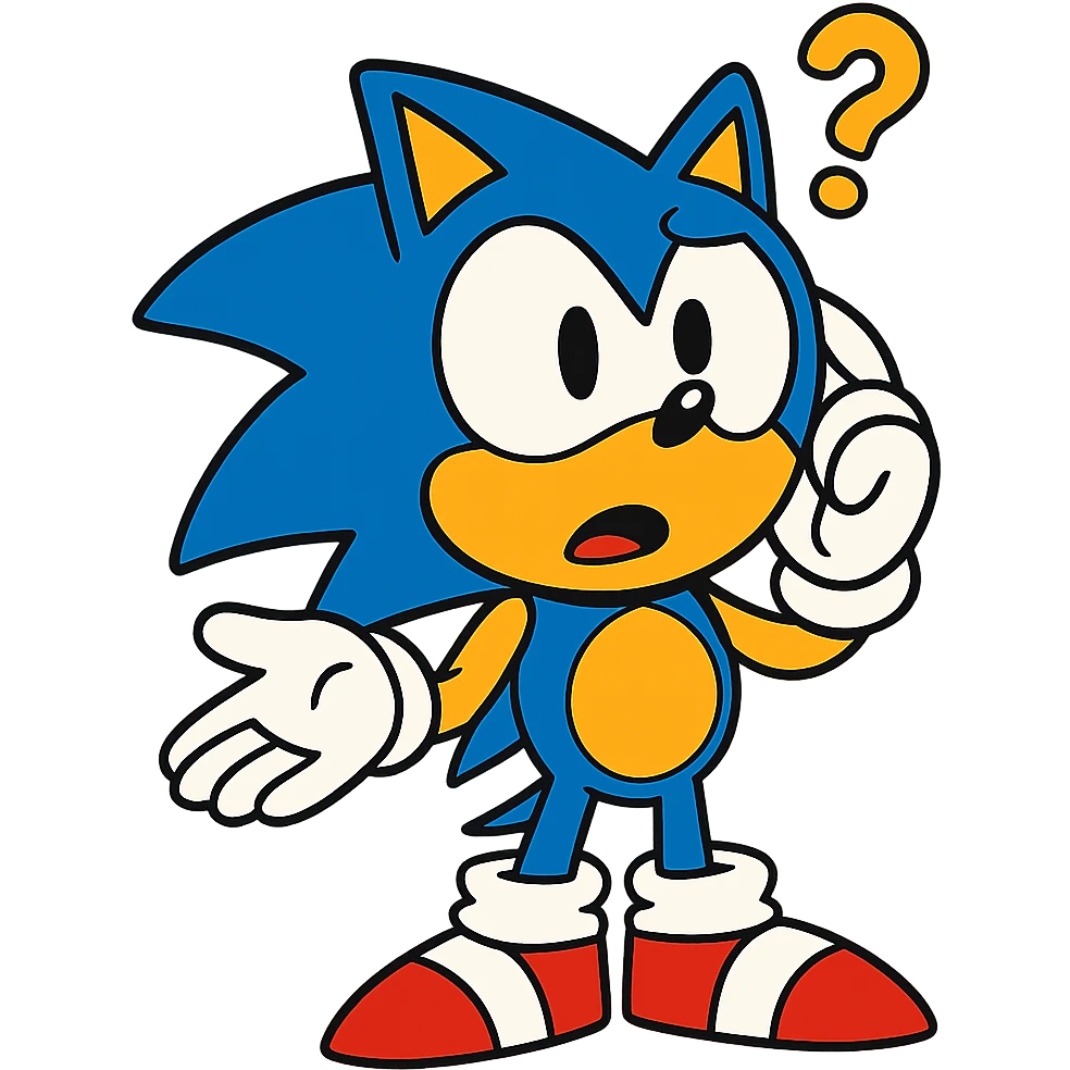 Sonic the Hedgehog with a confused expression, vibrant cartoon style emoji