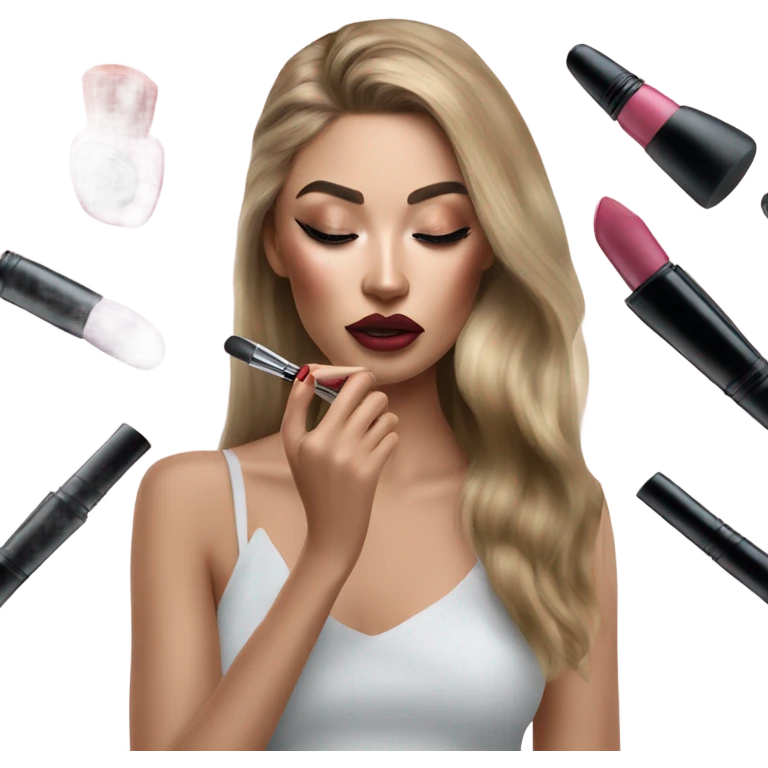 Hyper Realistic fashion model applying her make up emoji